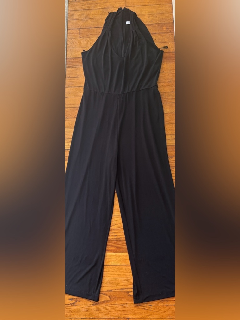 Calvin Klein Black Vneck halter Wide-Leg Jumpsuit